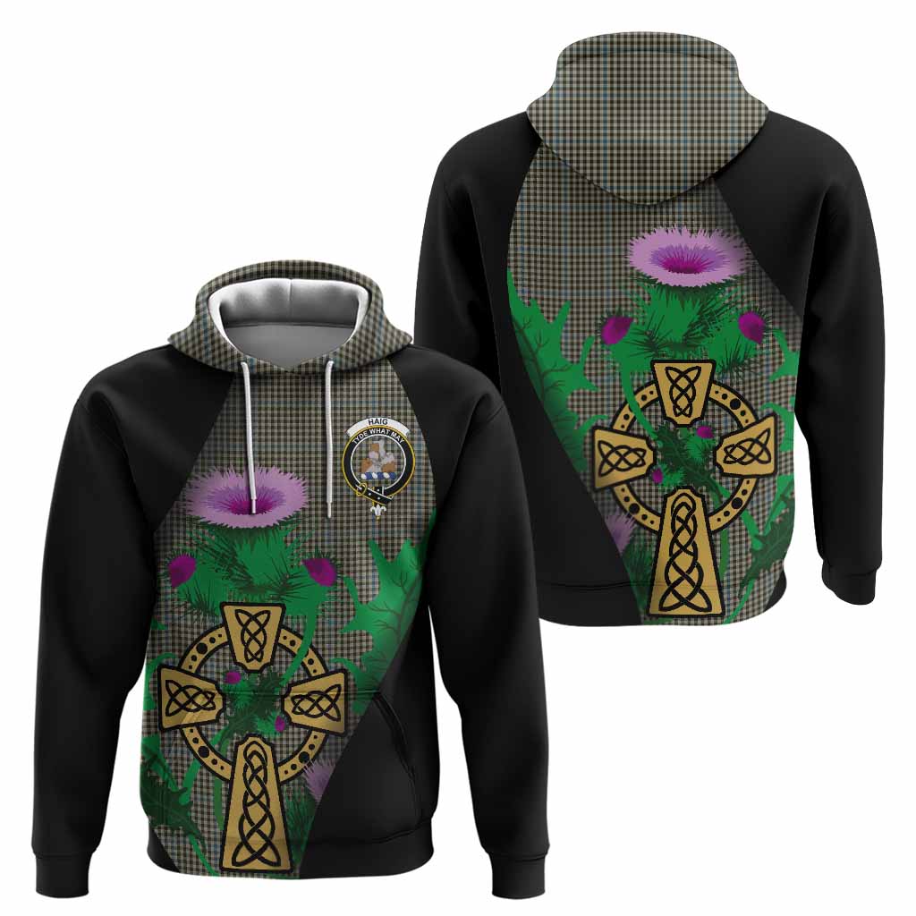Haig Tartan Crest Hoodie Celtic Cross Thistle Flowers