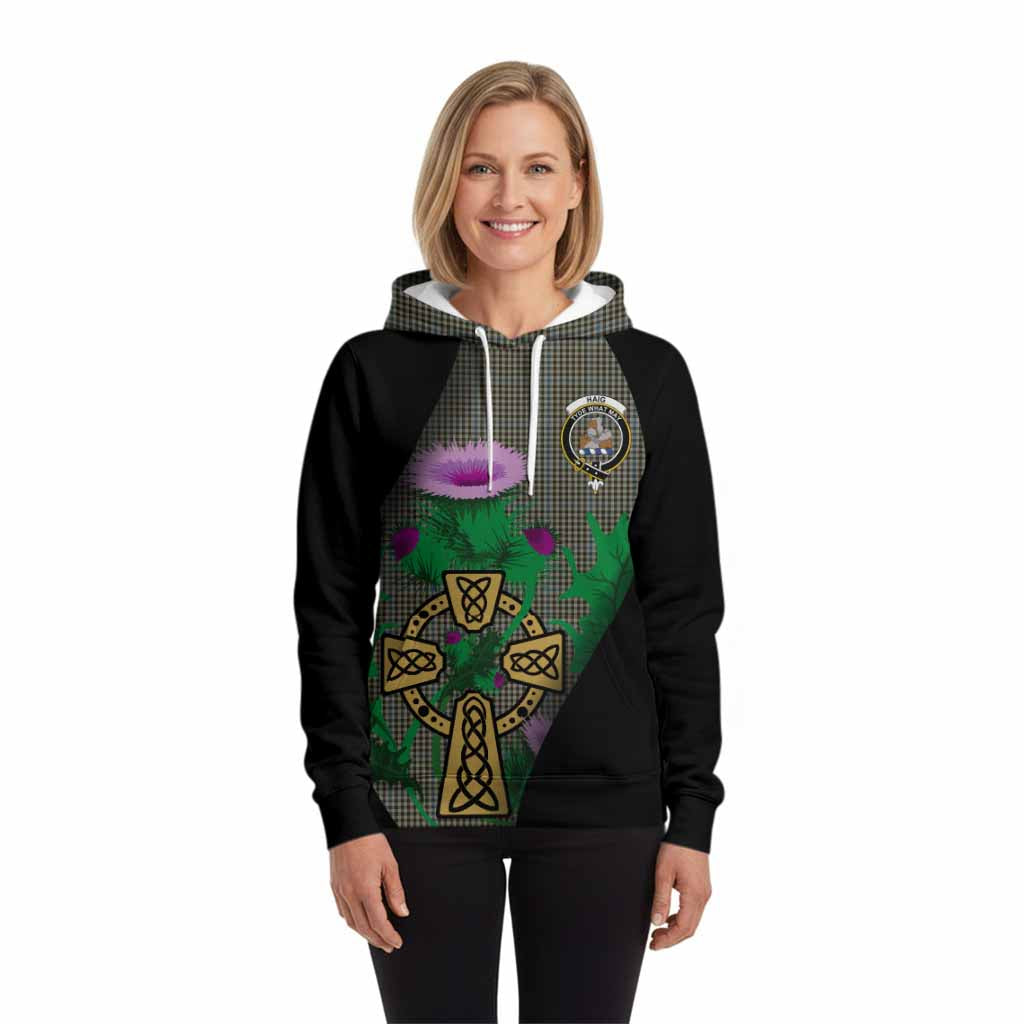 Haig Tartan Crest Hoodie Celtic Cross Thistle Flowers