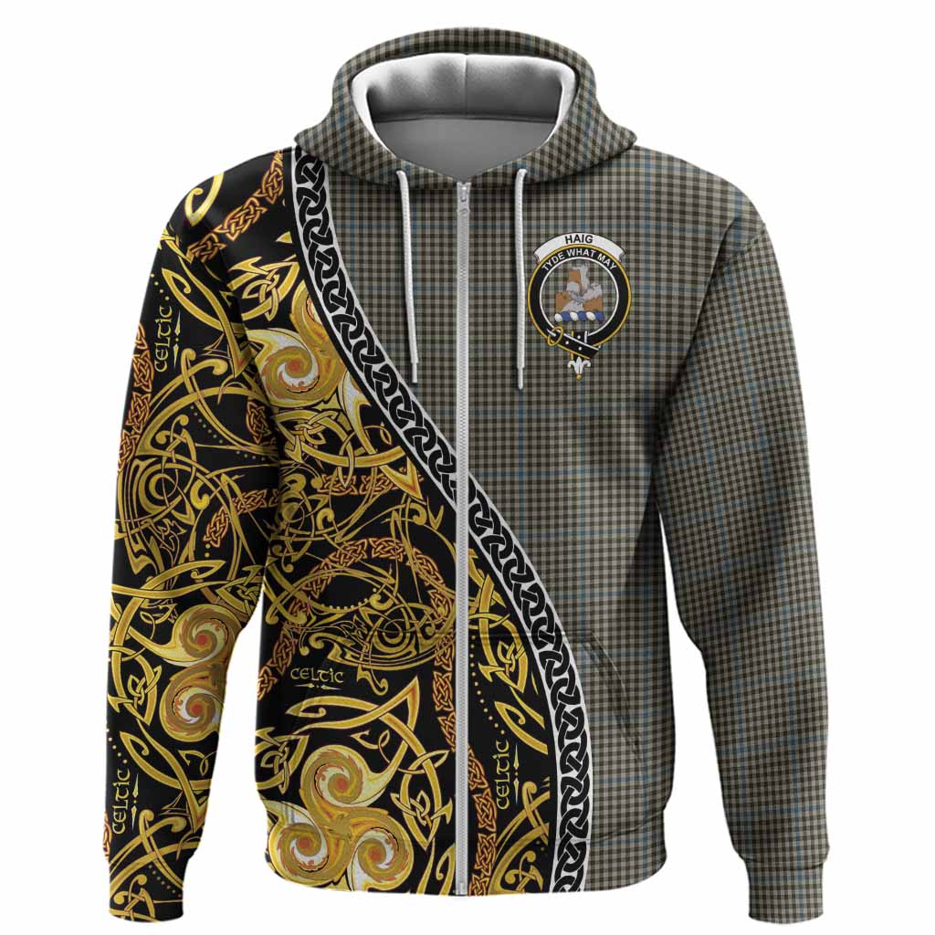 Haig Tartan Crest Hoodie Celtic Knot and Triple Trickle Spiral Symbols
