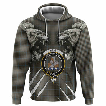 Haig Tartan Crest Hoodie Ferocious Lion Style