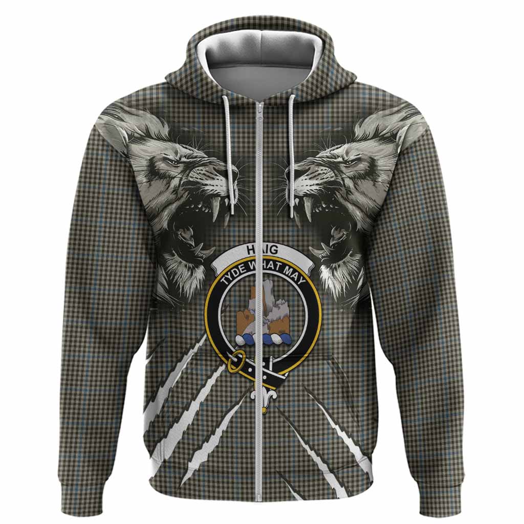 Haig Tartan Crest Hoodie Ferocious Lion Style