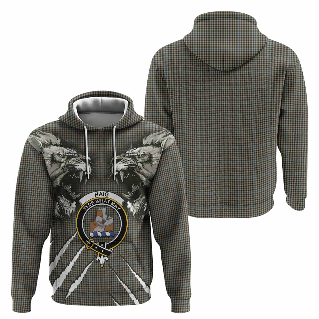 Haig Tartan Crest Hoodie Ferocious Lion Style