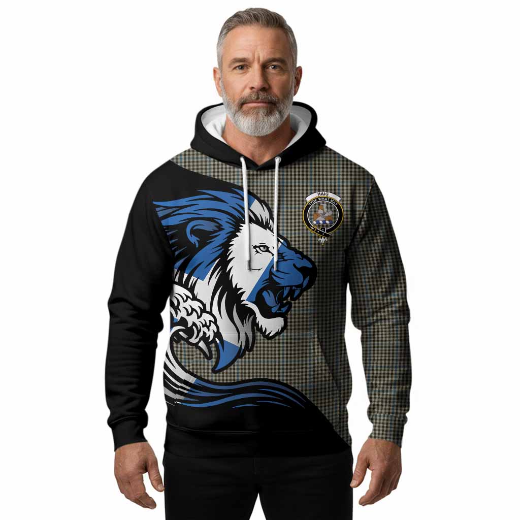 Haig Tartan Crest Hoodie Scottish Golden Lions Wave Flow