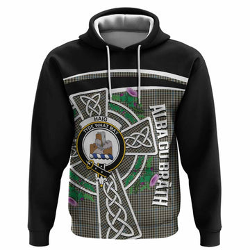 Haig Tartan Crest Hoodie Scottish Thistle Celtic Cross Alba Gu Brath
