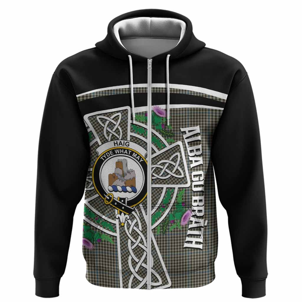 Haig Tartan Crest Hoodie Scottish Thistle Celtic Cross Alba Gu Brath