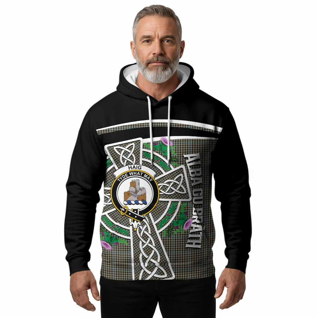 Haig Tartan Crest Hoodie Scottish Thistle Celtic Cross Alba Gu Brath