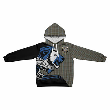 Haig Tartan Crest Kid Hoodie Scottish Golden Lions Wave Flow