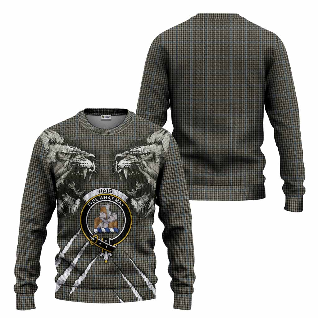 Haig Tartan Crest Knitted Sweater Ferocious Lion Style