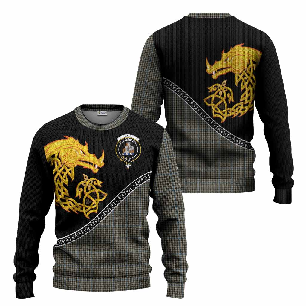 Haig Tartan Crest Knitted Sweater Legendary Dragon Knot Half Style