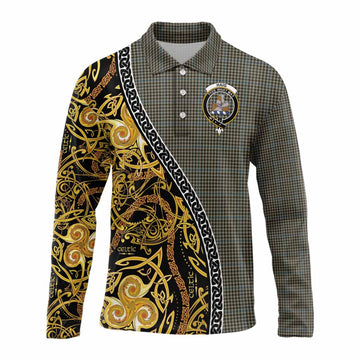 Haig Tartan Crest Long Sleeve Polo Shirt Celtic Knot and Triple Trickle Spiral Symbols