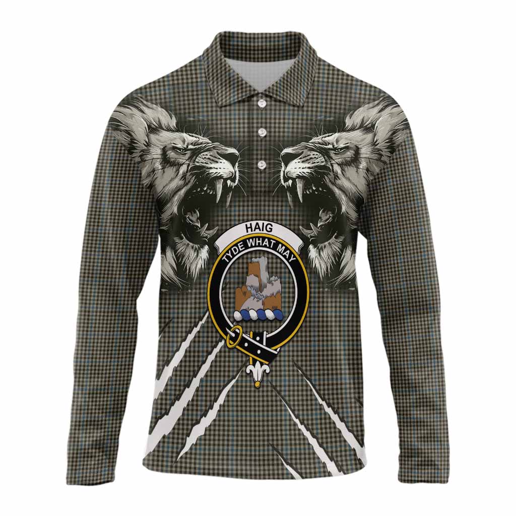 Haig Tartan Crest Long Sleeve Polo Shirt Ferocious Lion Style