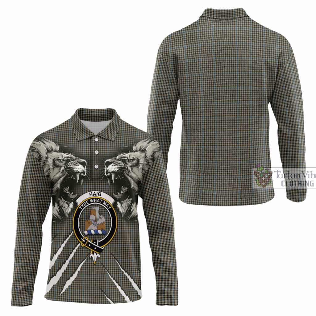 Haig Tartan Crest Long Sleeve Polo Shirt Ferocious Lion Style