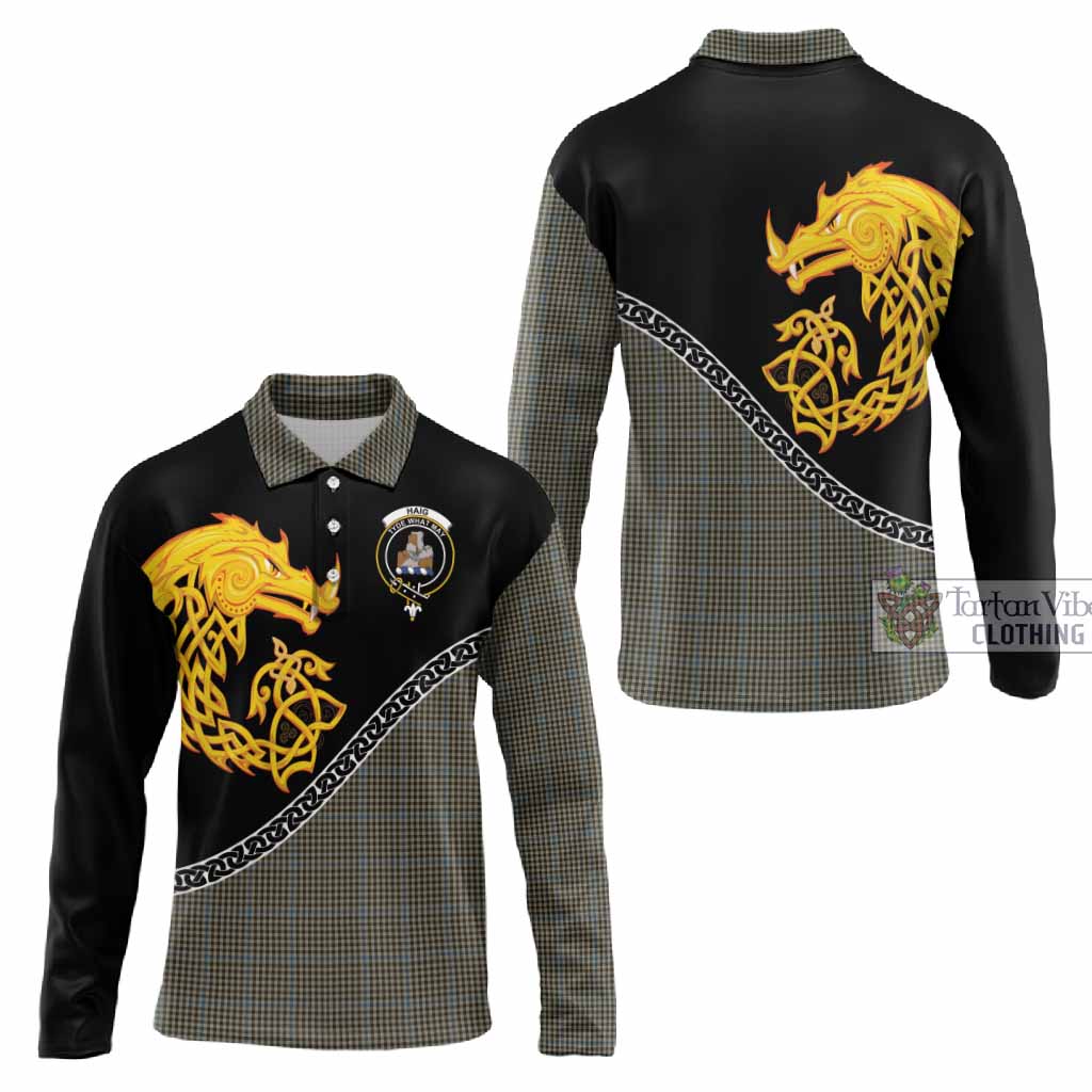 Haig Tartan Crest Long Sleeve Polo Shirt Legendary Dragon Knot Half Style