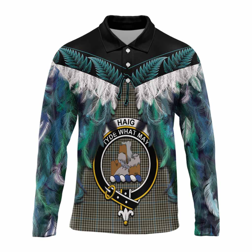 Haig Tartan Crest Long Sleeve Polo Shirt New Zealand Maori Korowai Cloak
