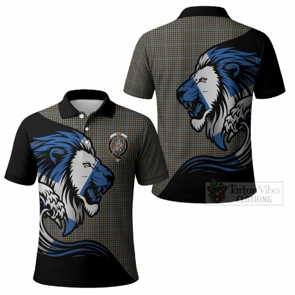 Haig Tartan Crest Polo Shirt Scottish Golden Lions Wave Flow