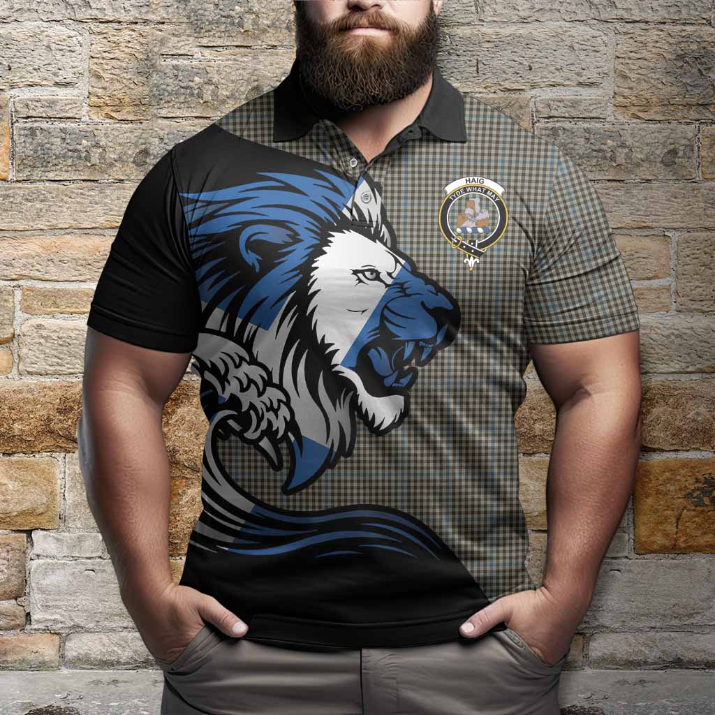 Haig Tartan Crest Polo Shirt Scottish Golden Lions Wave Flow