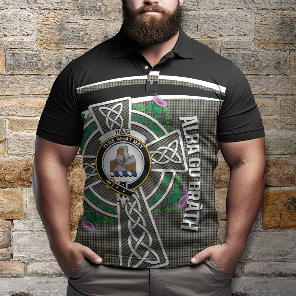 Haig Tartan Crest Polo Shirt Scottish Thistle Celtic Cross Alba Gu Brath