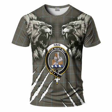 Haig Tartan Crest T-Shirt Ferocious Lion Style