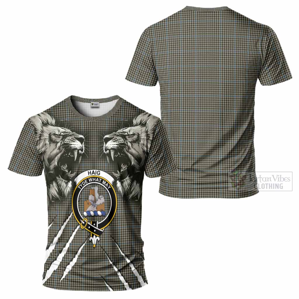 Haig Tartan Crest T-Shirt Ferocious Lion Style