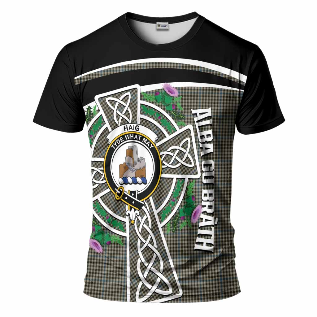Haig Tartan Crest T-Shirt Scottish Thistle Celtic Cross Alba Gu Brath