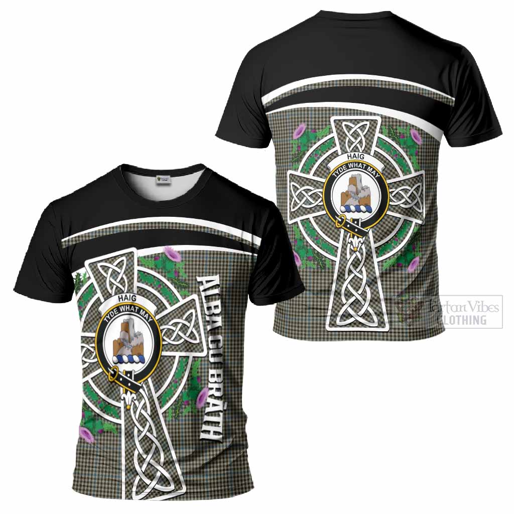 Haig Tartan Crest T-Shirt Scottish Thistle Celtic Cross Alba Gu Brath