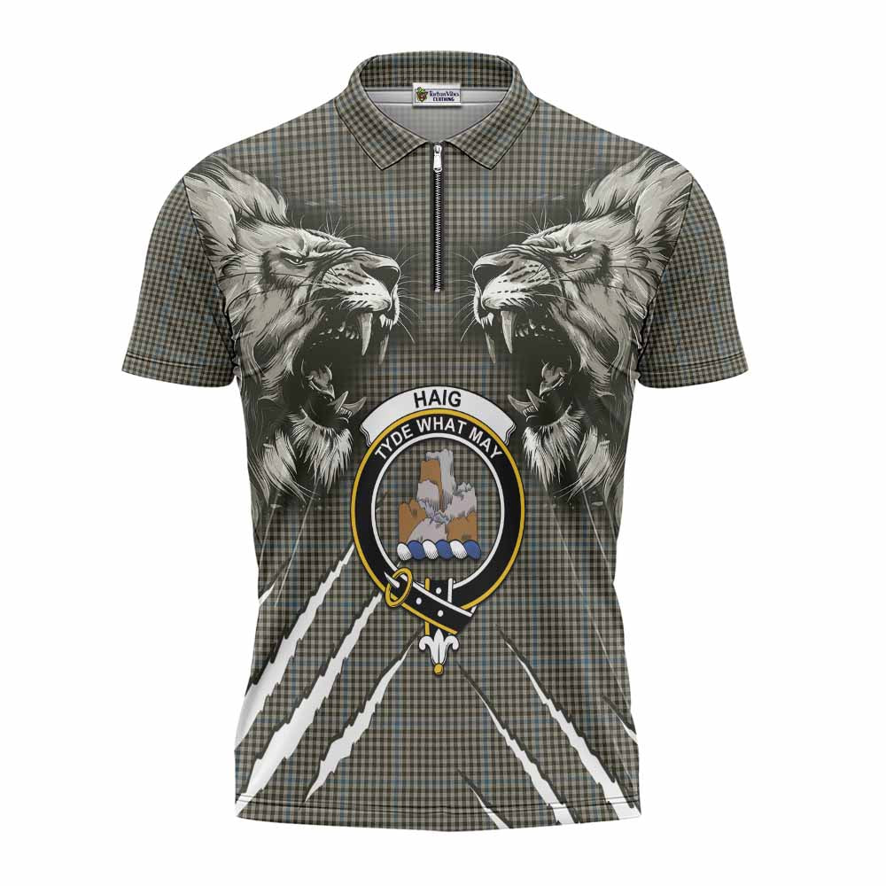 Haig Tartan Crest Zipper Polo Shirt Ferocious Lion Style