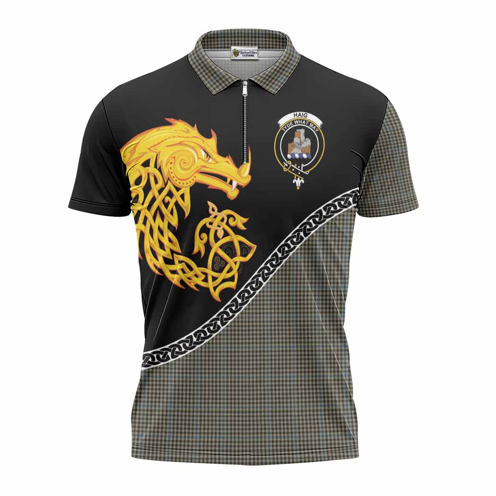Haig Tartan Crest Zipper Polo Shirt Legendary Dragon Knot Half Style