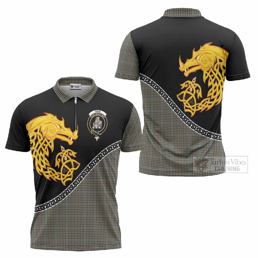 Haig Tartan Crest Zipper Polo Shirt Legendary Dragon Knot Half Style