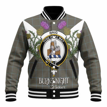 Haig Tartan Family Crest Baseball Jacket Scottish Burns Night Thistle Floral