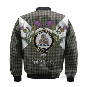 Haig Tartan Family Crest Bomber Jacket Scottish Burns Night Thistle Floral