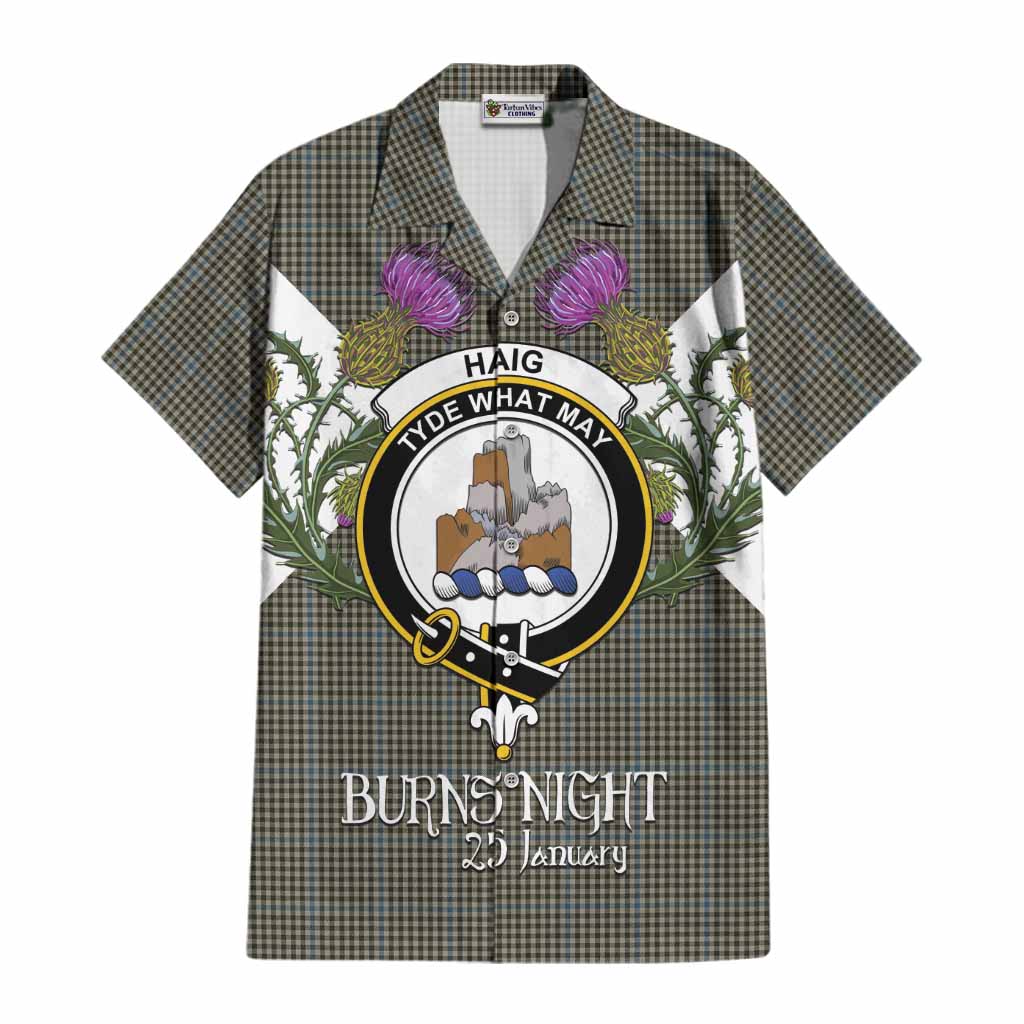 Haig Tartan Family Crest Cotton Hawaiian Shirt Scottish Burns Night Thistle Floral