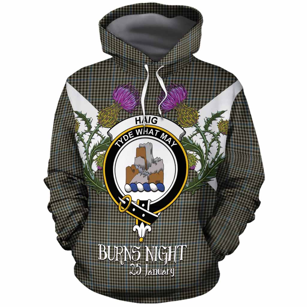 Haig Tartan Family Crest Cotton Hoodie Scottish Burns Night Thistle Floral