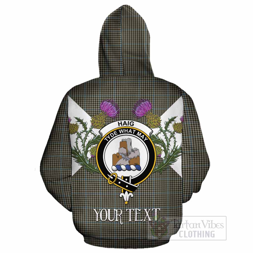 Haig Tartan Family Crest Cotton Hoodie Scottish Burns Night Thistle Floral