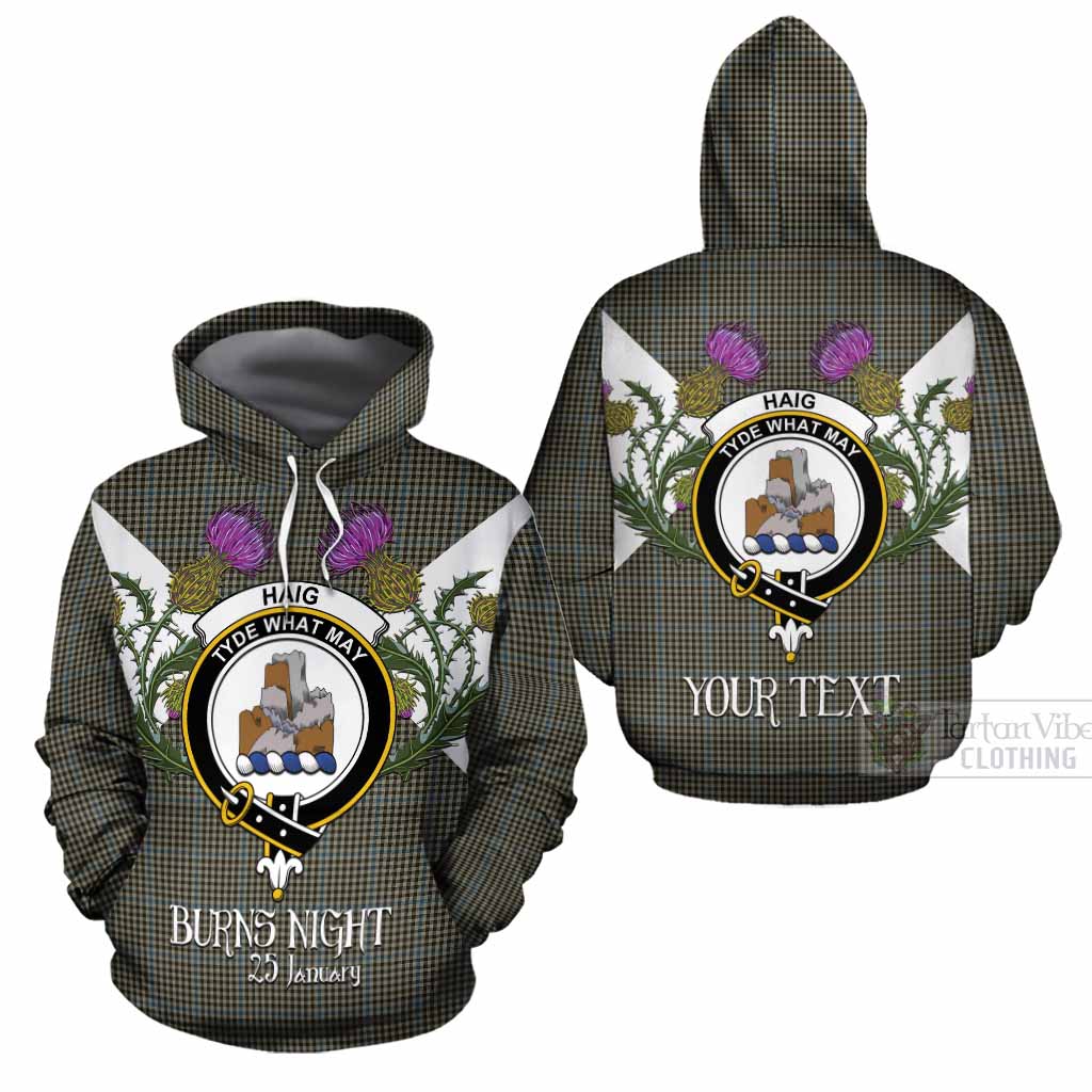 Haig Tartan Family Crest Cotton Hoodie Scottish Burns Night Thistle Floral