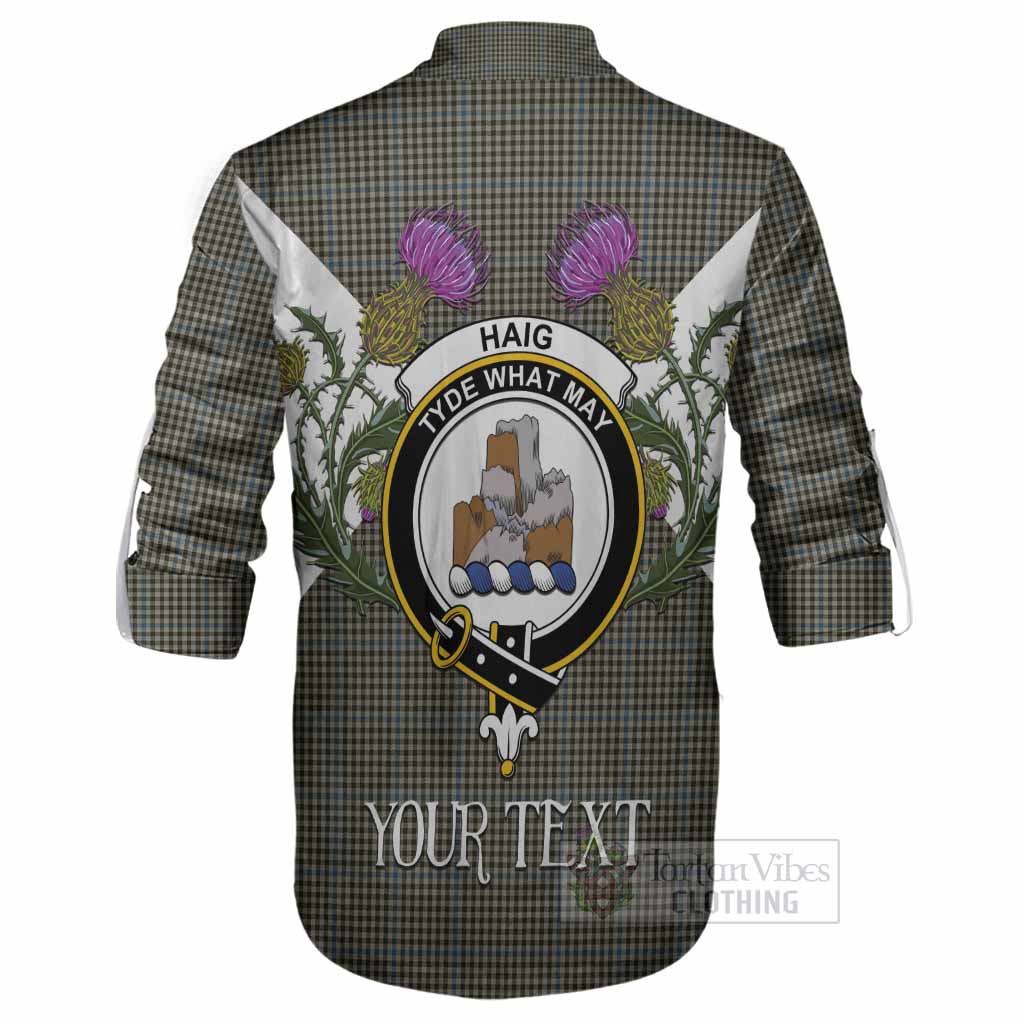 Haig Tartan Family Crest Ghillie Shirt Scottish Burns Night Thistle Floral