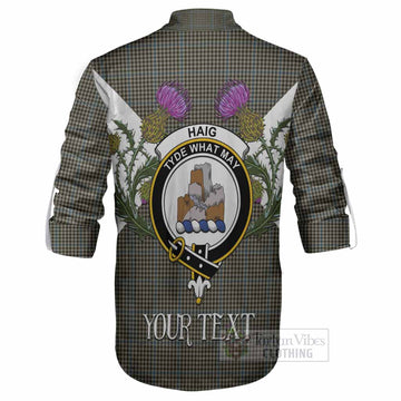 Haig Tartan Family Crest Ghillie Shirt Scottish Burns Night Thistle Floral