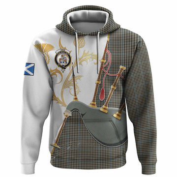 Haig Tartan Family Crest Hoodie Bagpipes with Scottish Thistle