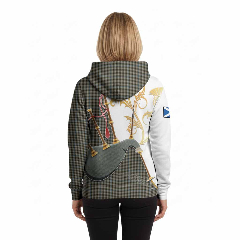 Haig Tartan Family Crest Hoodie Bagpipes with Scottish Thistle