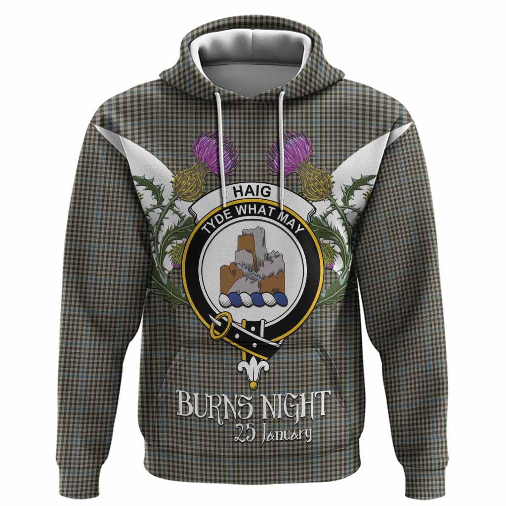 Haig Tartan Family Crest Hoodie Scottish Burns Night Thistle Floral