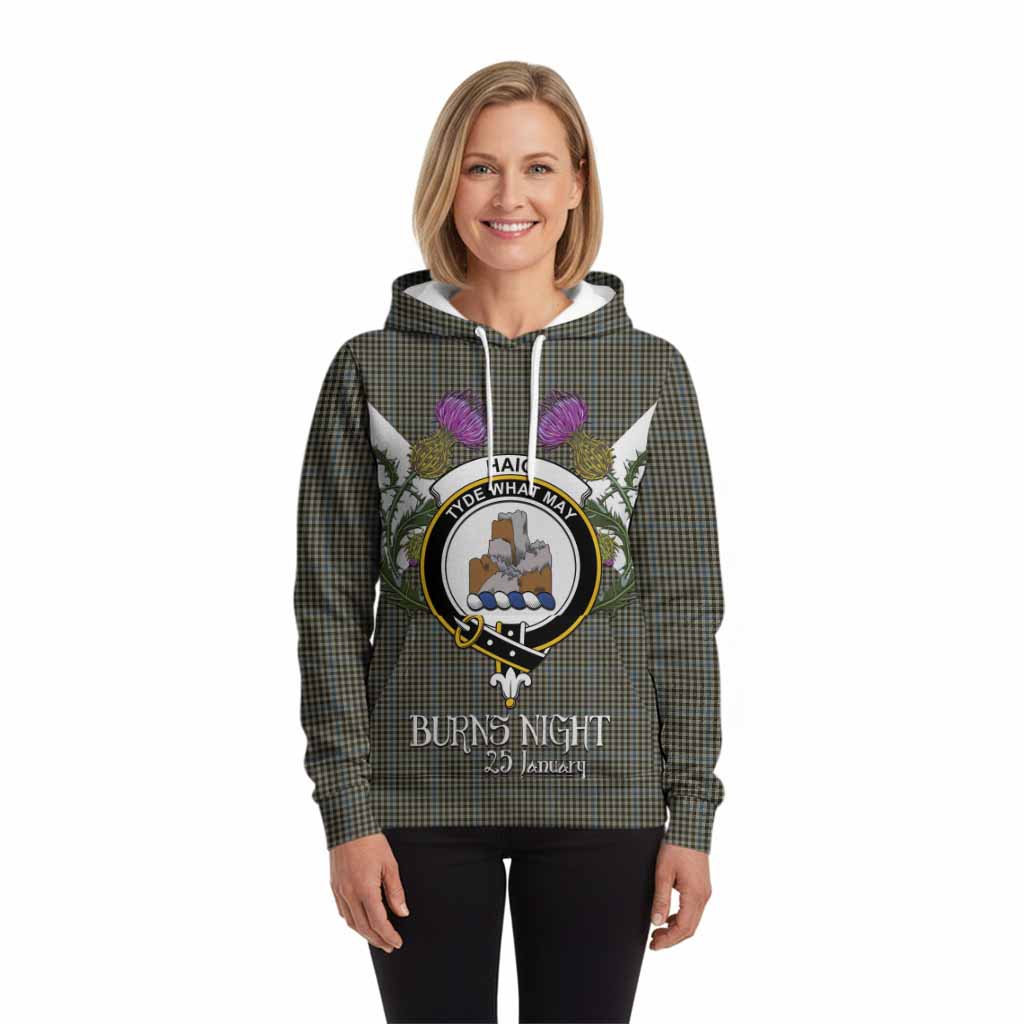 Haig Tartan Family Crest Hoodie Scottish Burns Night Thistle Floral