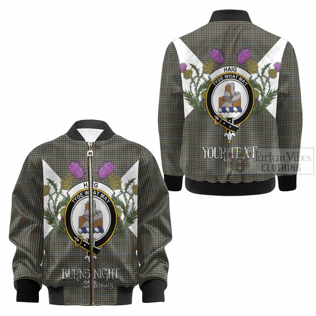 Haig Tartan Family Crest Kid Bomber Jacket Scottish Burns Night Thistle Floral