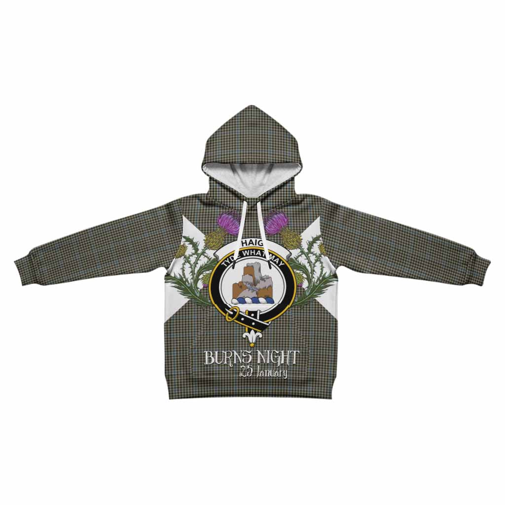 Haig Tartan Family Crest Kid Hoodie Scottish Burns Night Thistle Floral