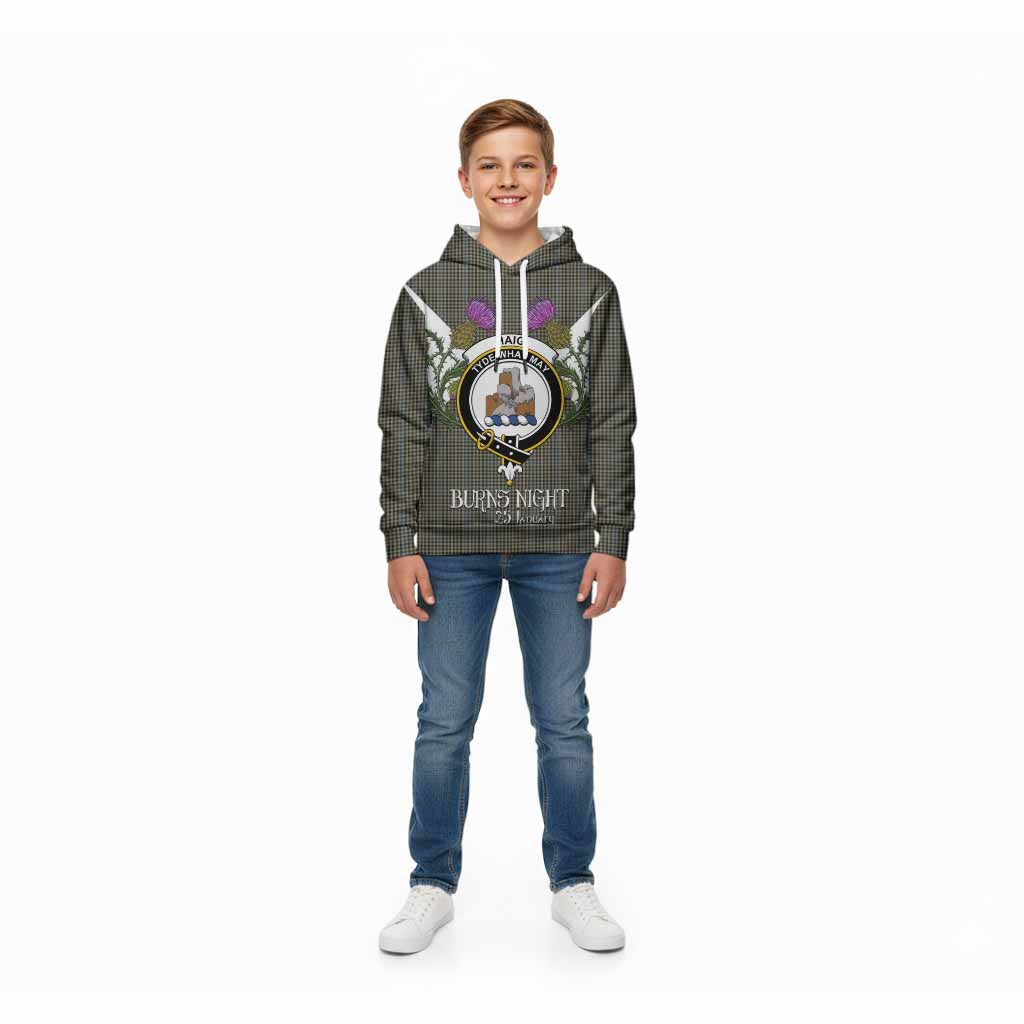 Haig Tartan Family Crest Kid Hoodie Scottish Burns Night Thistle Floral