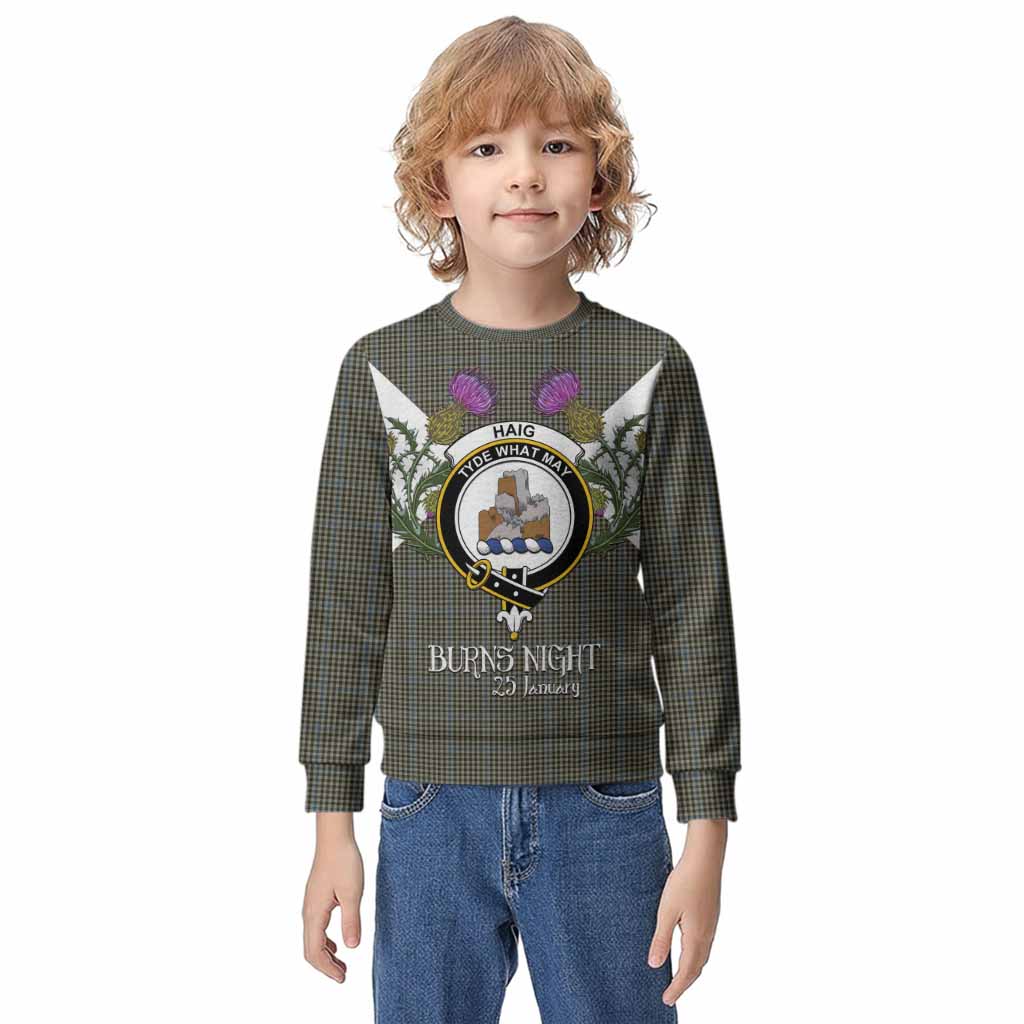 Haig Tartan Family Crest Kid Knitted Sweatshirt Scottish Burns Night Thistle Floral