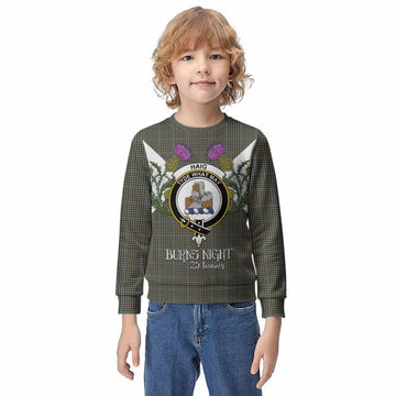 Haig Tartan Family Crest Kid Knitted Sweatshirt Scottish Burns Night Thistle Floral