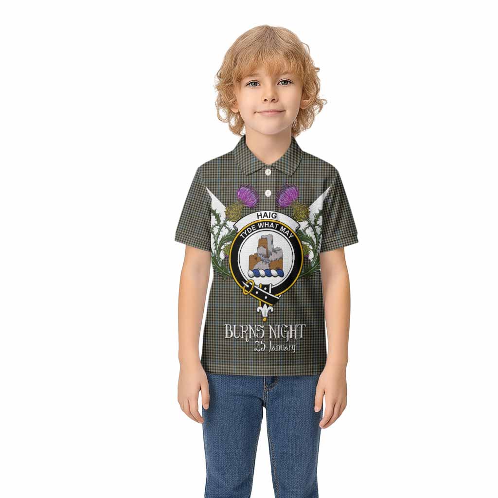 Haig Tartan Family Crest Kid Polo Shirt Scottish Burns Night Thistle Floral