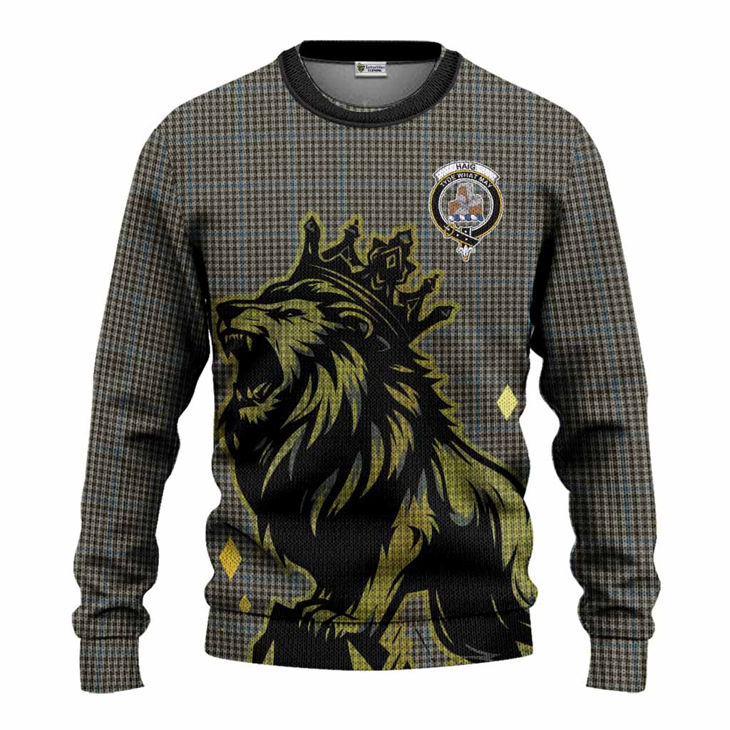 Haig Tartan Family Crest Knitted Sweater Crowned Lion Roaring