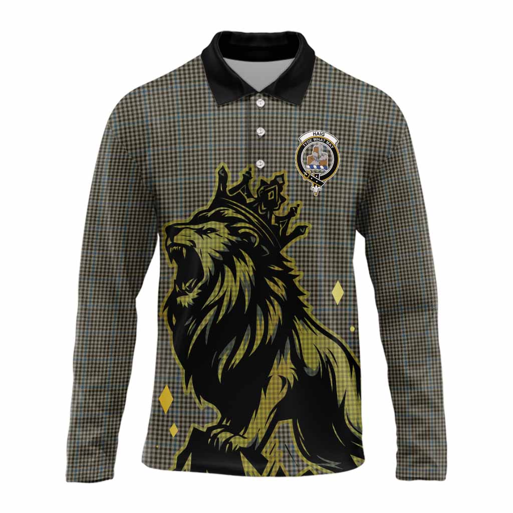 Haig Tartan Family Crest Long Sleeve Polo Shirt Crowned Lion Roaring