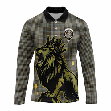 Haig Tartan Family Crest Long Sleeve Polo Shirt Crowned Lion Roaring