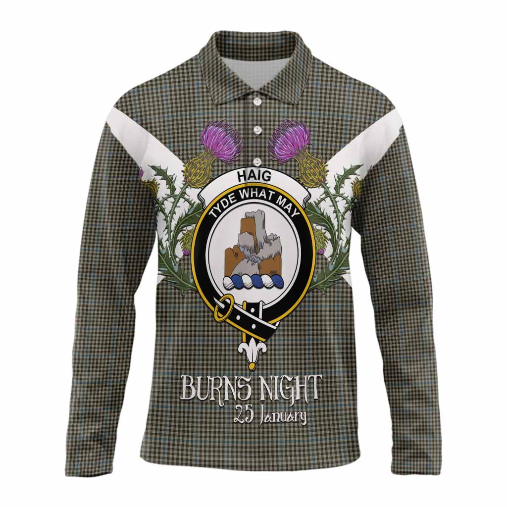 Haig Tartan Family Crest Long Sleeve Polo Shirt Scottish Burns Night Thistle Floral